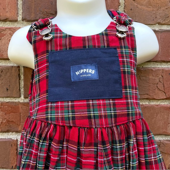Red Navy Blue Plaid Overall Dress Girls A-Line Skirt Nippers Scotland - Picture 4 of 6